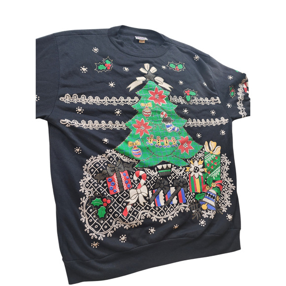 Holiday Time Christmas Sweatshirt Womens Large Ugly Xmas Sweater Tree Snowflakes - Picture 16 of 16